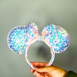 Purple and blue Mickey mouse ears handmade from Etsy. Great condition.